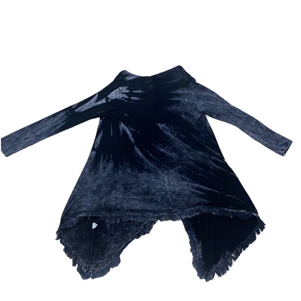 American Age Open Front Boho Fringe Acid Wash Black Tie Dye Cardigan Sz Small - Picture 13 of 16